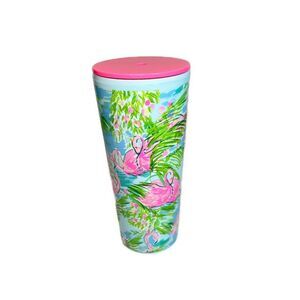 Lilly Pulitzer Insulated Tumbler Lid Reusable Tropical Flamingo Pink 24 oz